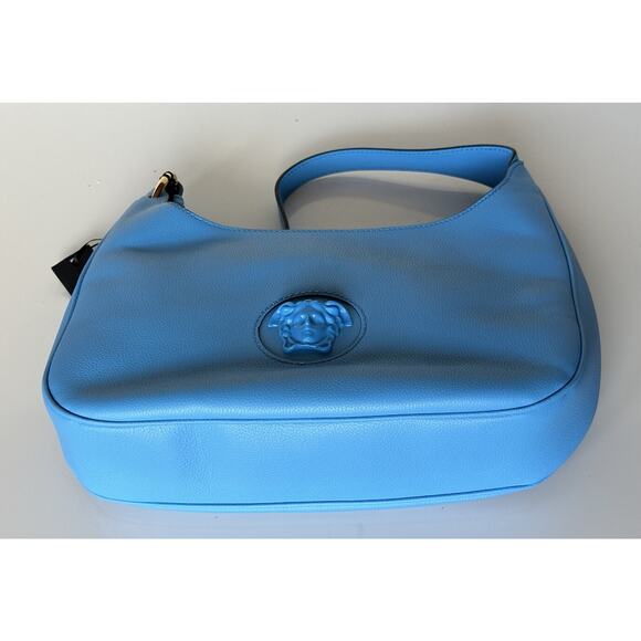 NWT $1875 Versace Medusa Head Calf Leather Blue Medium Hobo Bag 1000699 IT - Picture 9 of 16